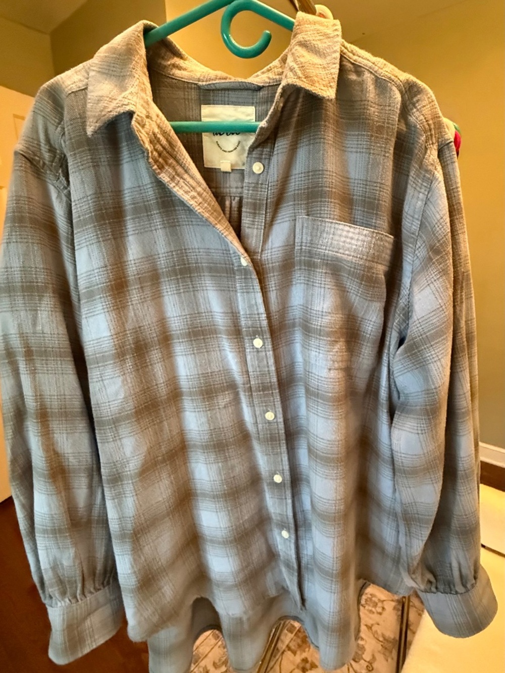 Aerie Oversized Plaid Flannel Button Down Shirt Gray Blue L